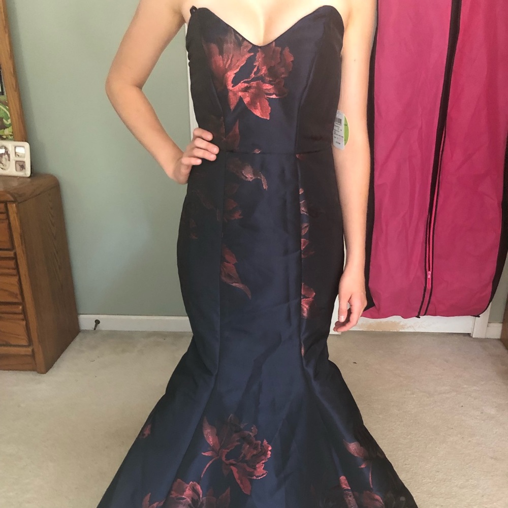 Navy and burgundy gown